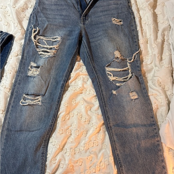 Flying Monkey Distressed Straight Leg Jeans - Blue - Picture 1 of 6